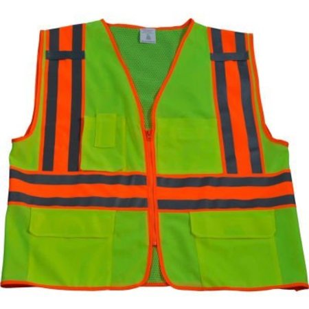 PETRA ROC INC Petra Roc Two Tone DOT Surveyors Vest, ANSI Class 2, Solid Front Mesh Back, Lime/Orange, L/XL LV2-FSMBCB2-L/XL